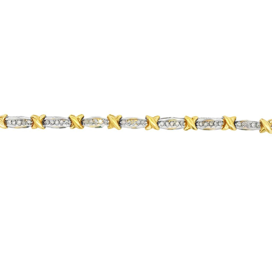 Two-Tone 10 Karat Channel Diamond And Polished "X" Station Bracelet Wi