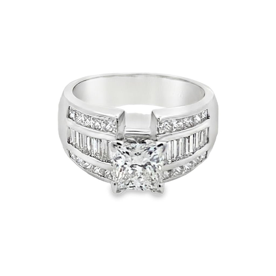 Princess Cut Diamond Wide Band Engagement Ring