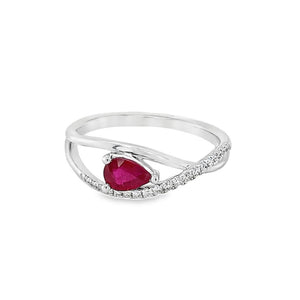 Nelson Lady's White 18 Karat Ruby and Diamond Asymmetrical Split Fashion Ring