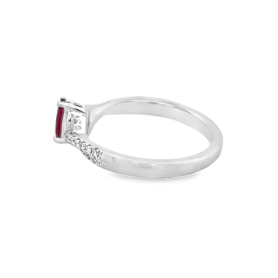 Nelson Lady's White 18 Karat Ruby and Diamond Twist Fashion Ring