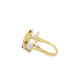 Estate Beaded Halo White Enamel, Citrine and Garnet Clover Ring