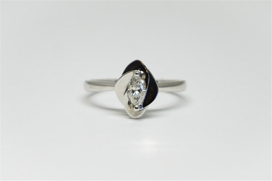 Lady's White 14 Karat Floral Engagement Ring With One 0.30Ct Marquise