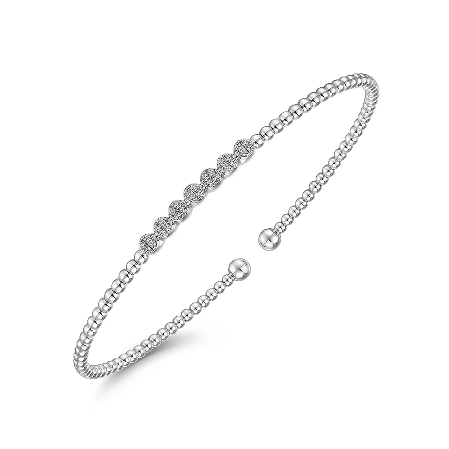 Gabriel & Co. Fashion 14K White Gold Bujukan Bead Cuff Bracelet with Cluster Diamond Stations