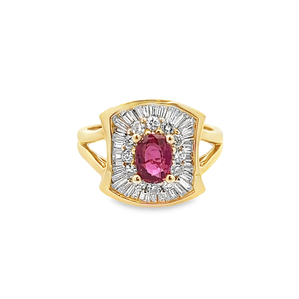 Estate Oval Ruby and Baguette Diamond Ring