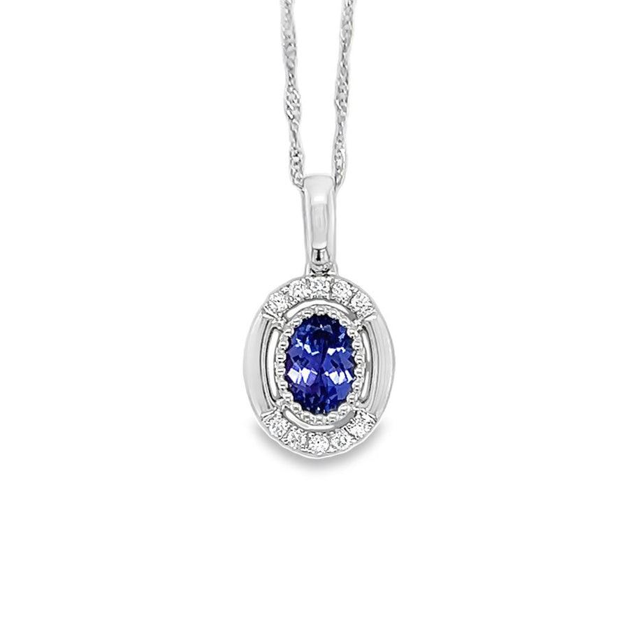 Lady's White 14 Karat Polished/Milgrain Half Halo Tanzanite Necklace