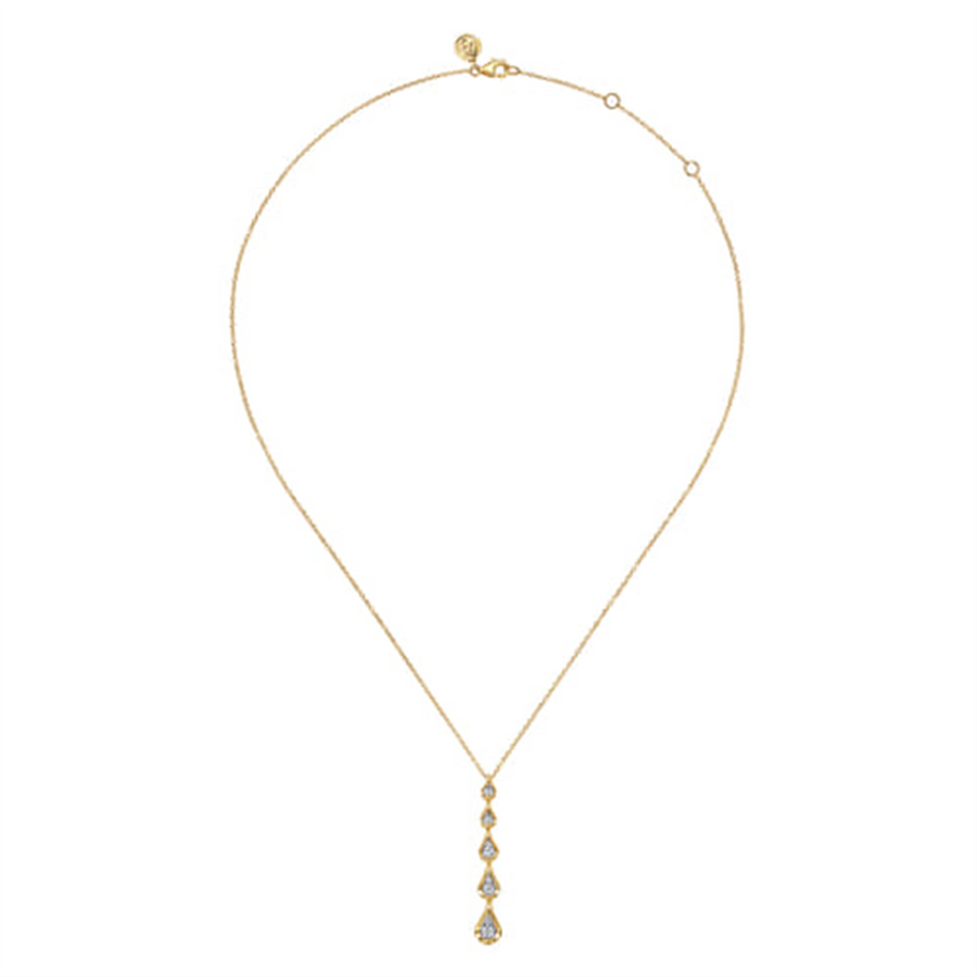 Lady's Two-Tone 14 Karat Graduated Teardrop Bar Pendant Necklace Lengt