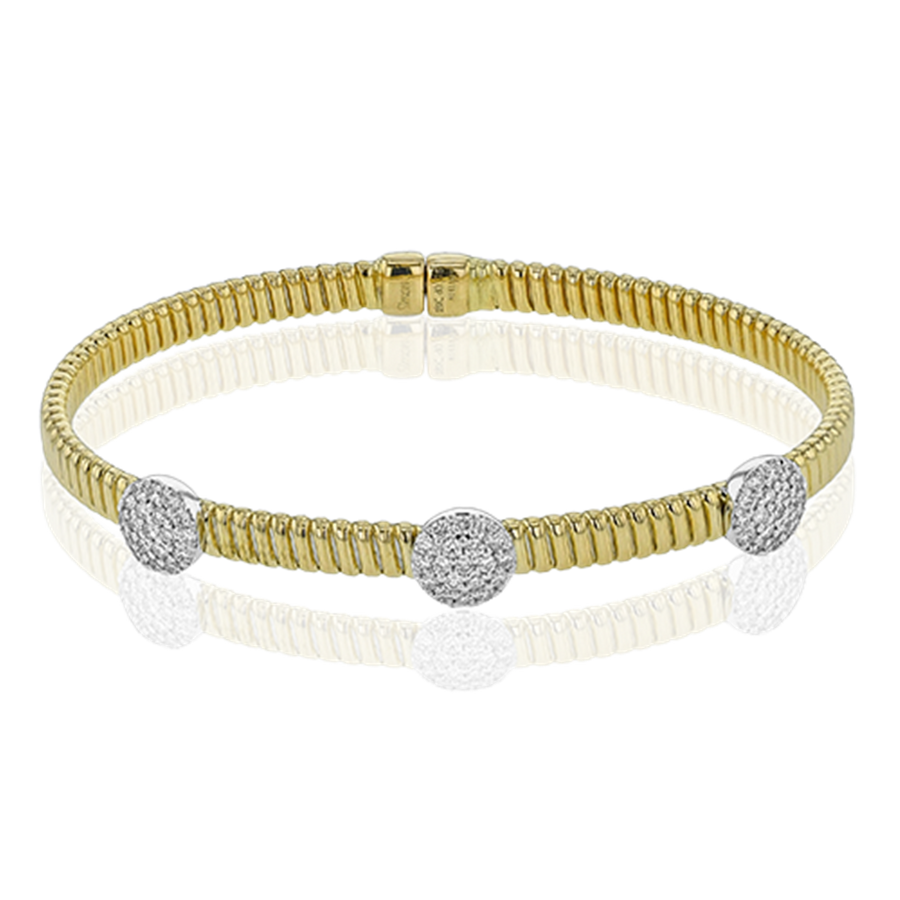 Lady's Yellow 18 Karat Bangle Bracelet 57 = 0.75TWT Round Diamonds Des