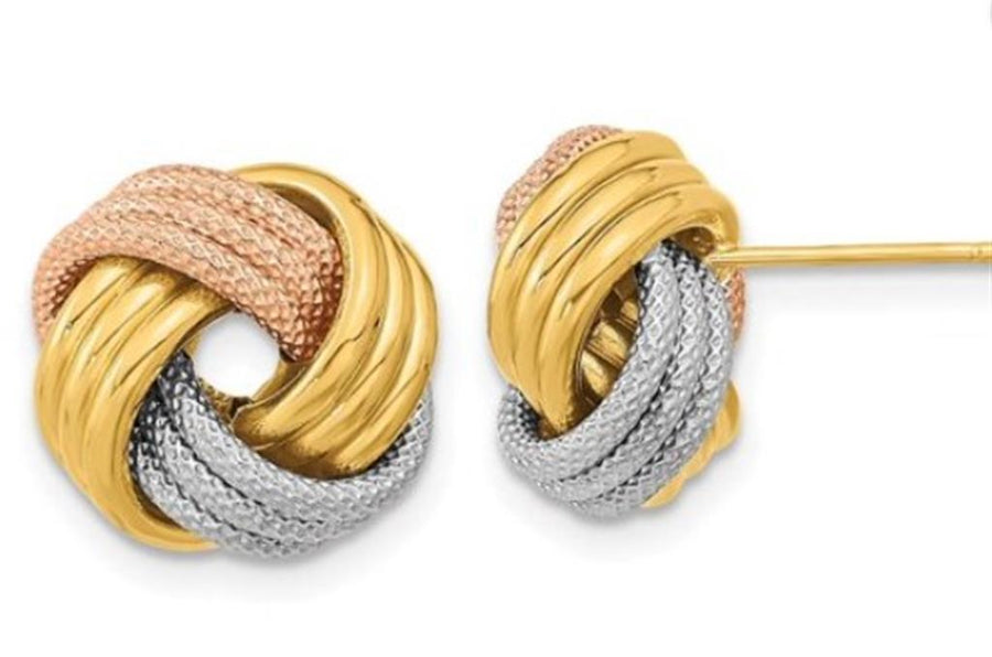 Estate Tri-Color Hammered/Polished Knot Stud Earrings