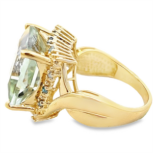 Square Prasiolite & Blue Diamond Ring