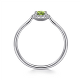 Gabriel & Co. Fashion 14K White Gold Peridot and Diamond Halo Promise Ring