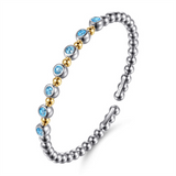 Two-Tone Sterling Silver/14 Karat Beaded Cuff Bracelet With Bezel Set