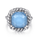 Gabriel & Co. Silver 925 Sterling Silver Rope Rock Crystal and Turquoise Signet Ring