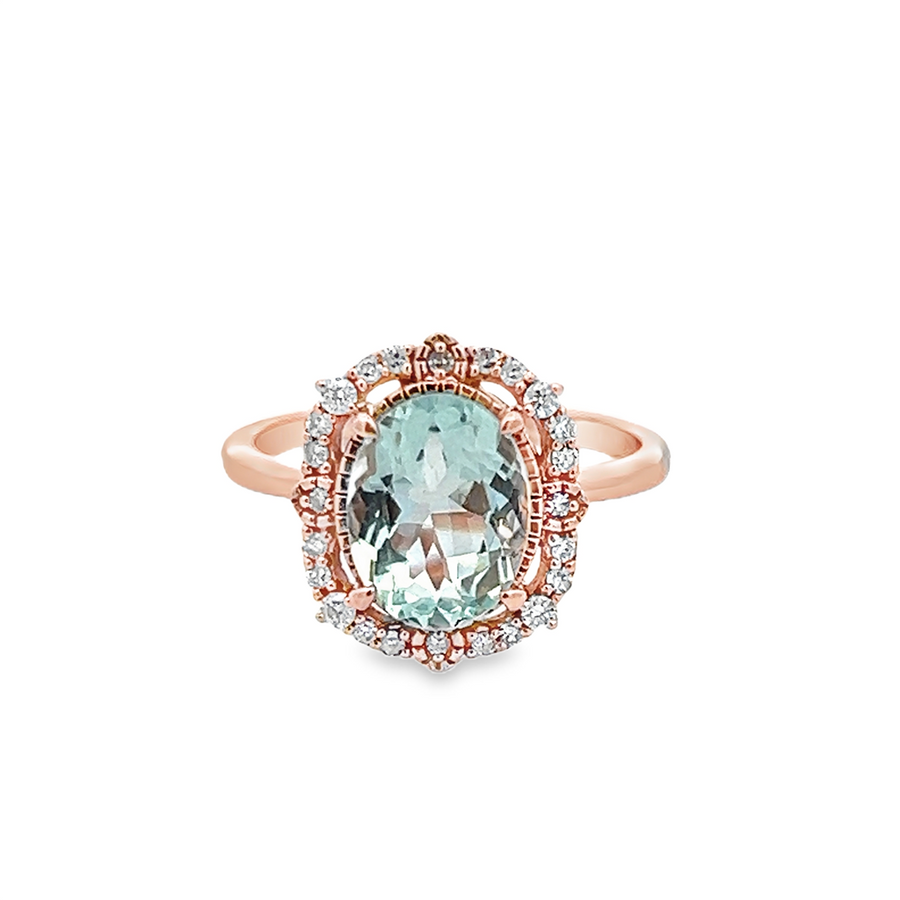 Estate Oval Aquamarine & Diamond Ring