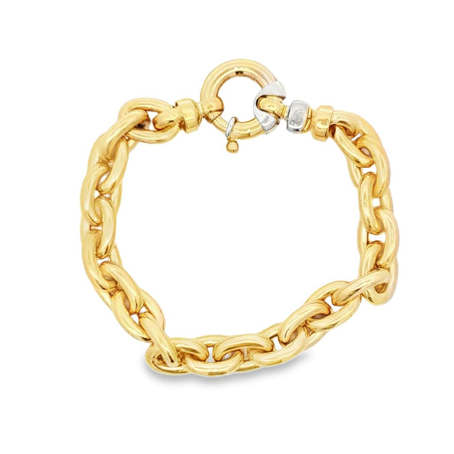 Two-Tone 18 Karat Two Toned 9.50mm Heavy Linked Bracelet 7.5" With A L