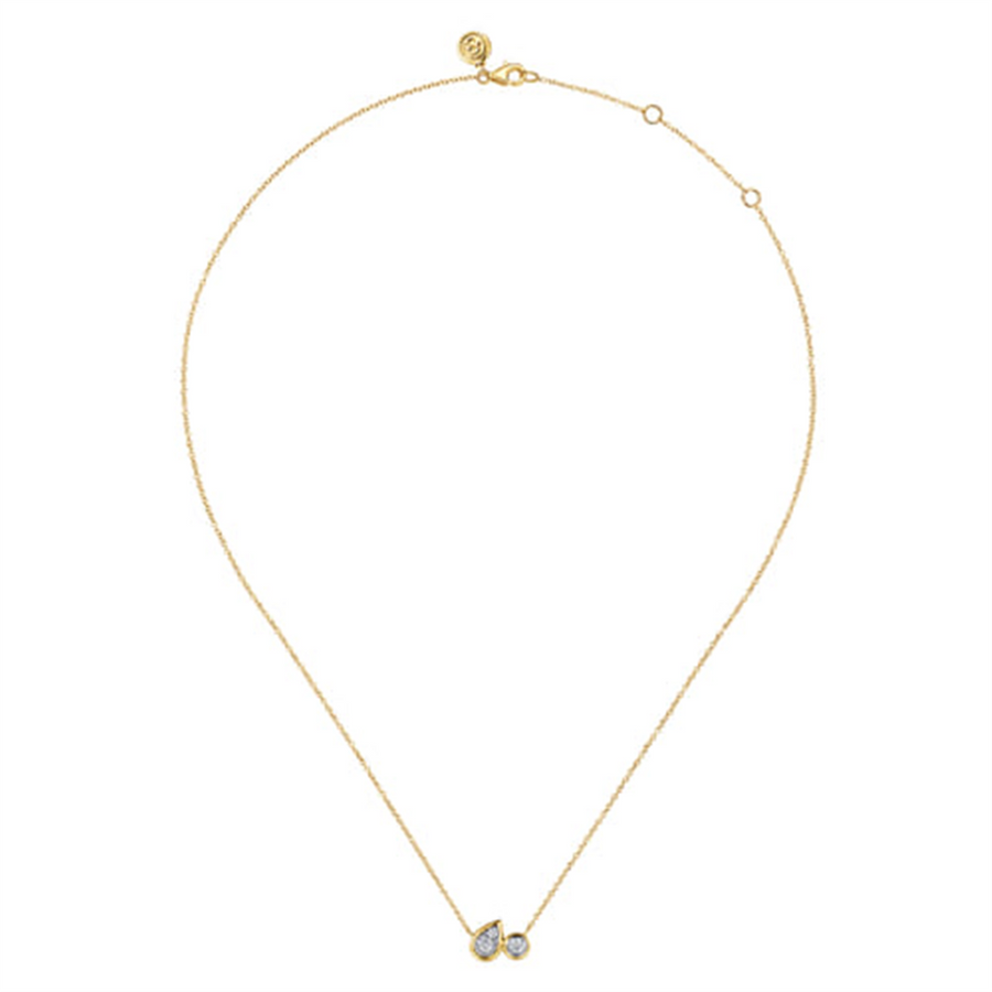 Lady's Two-Tone 14 Karat Pear And Round Stationary Pendant And Cable L