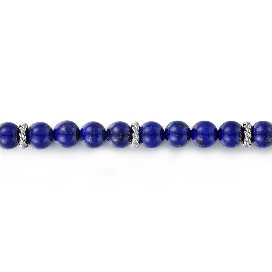 Gabriel & Co. Men's 925 Sterling Silver and 6mm Lapis Beaded Bracelet