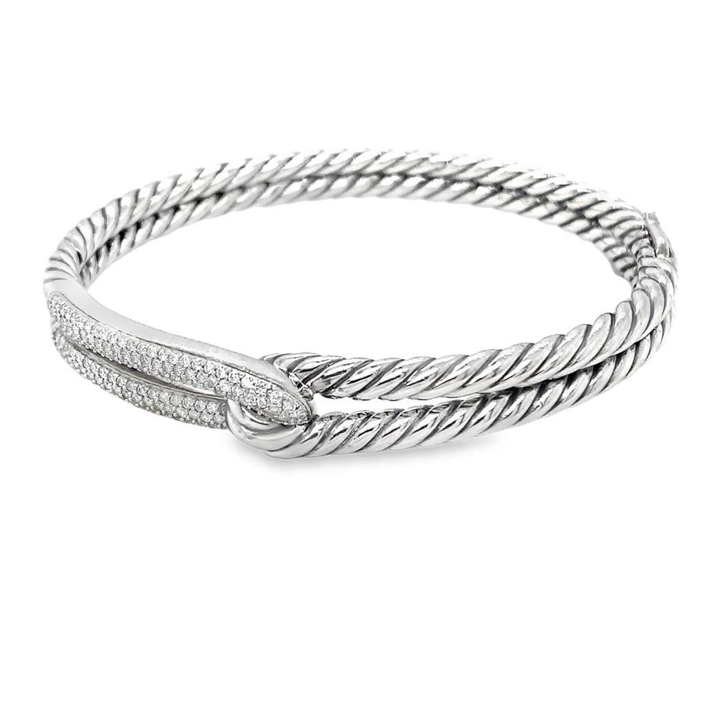 Sterling Silver David Yurman Single Loop Labyrinth Bracelet With Diamo