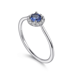 Gabriel & Co. Fashion 14K White Gold Blue Sapphire and Diamond Halo Promise Ring