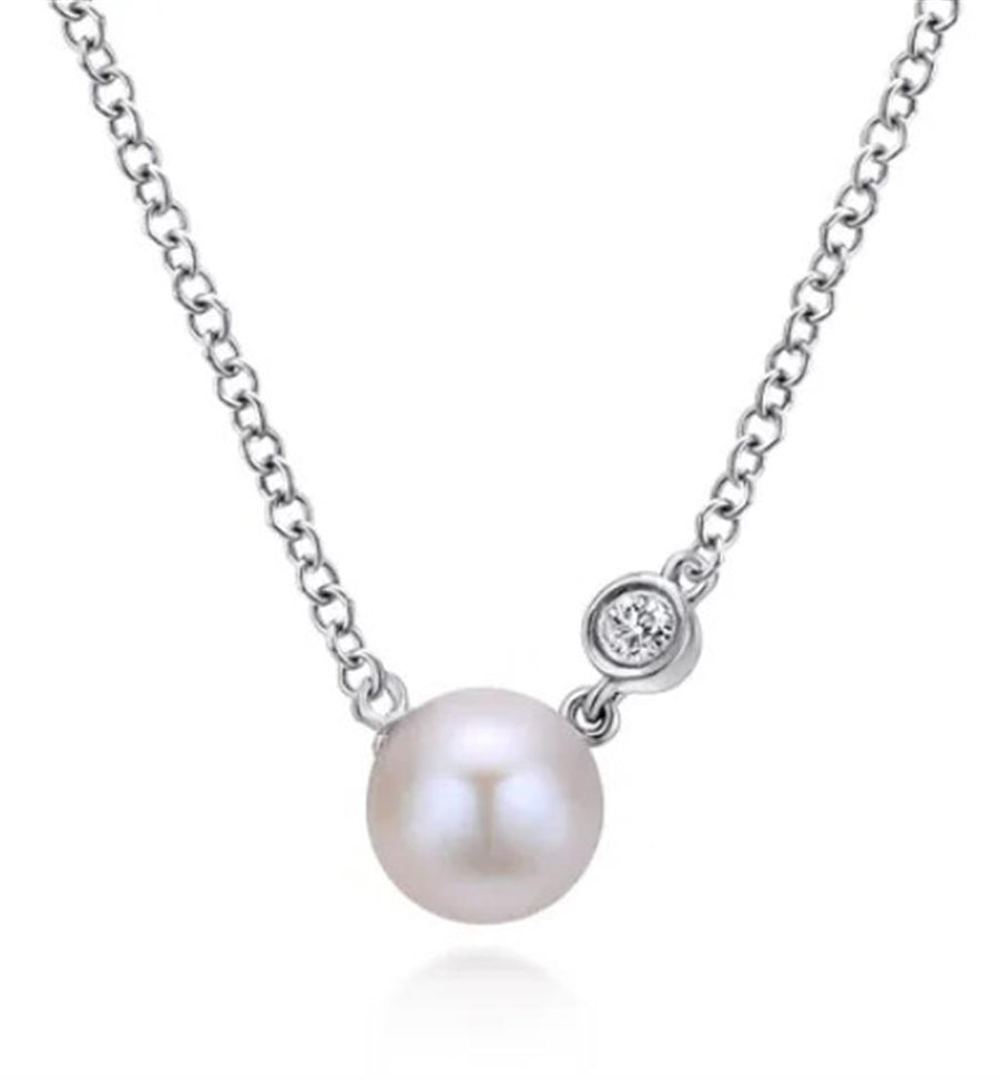 Lady's Sterling Silver Accented Pearl Pendant Silver Necklaces Length