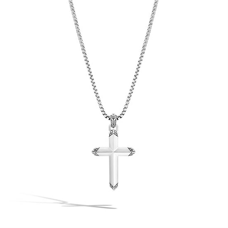 John Hardy MEN's Classic Chain Silver Cross Pendant on Box Chain Necklace