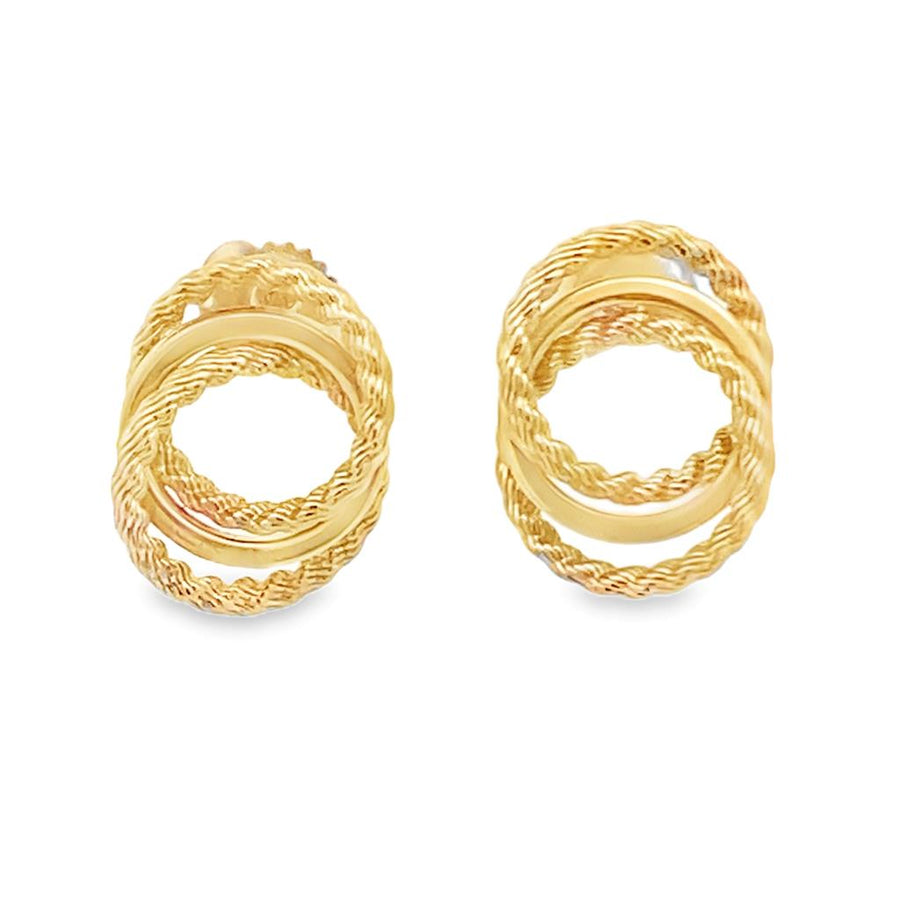 Estate Polished/Rope Triple Loop Stud Earrings