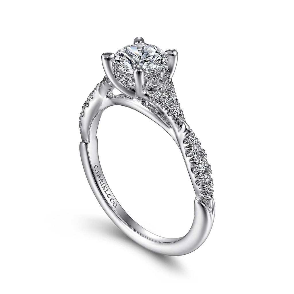 Gabriel & Co. Unica - 14K White Gold Split Shank Round Diamond Engagement Ring