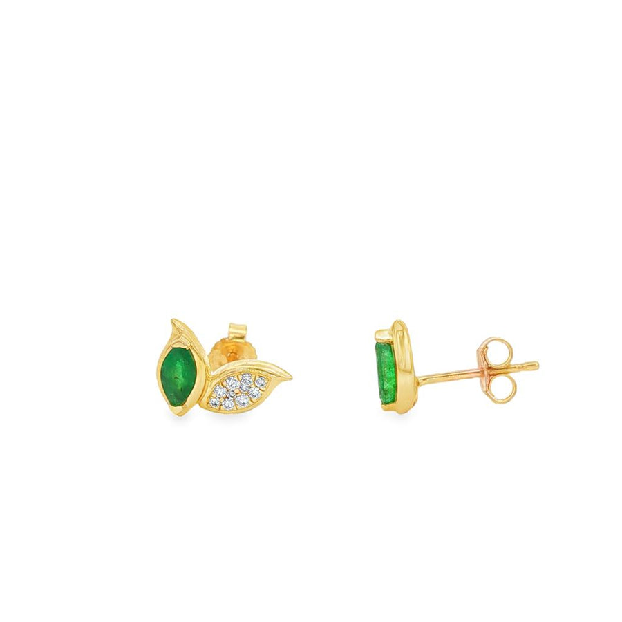 Lady's Yellow 14 Karat Faux Bezel Leaf-Style Stud Earrings With 2 = 0.