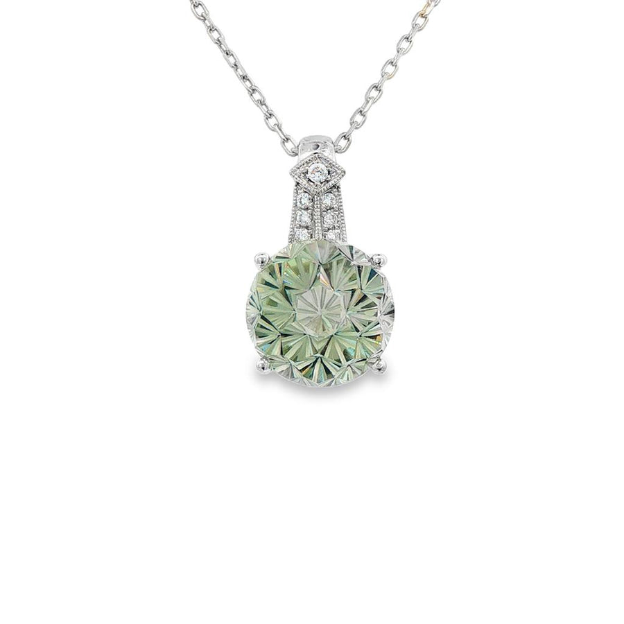 Dome Brilliant Cut Prasiolite and Diamond Necklace