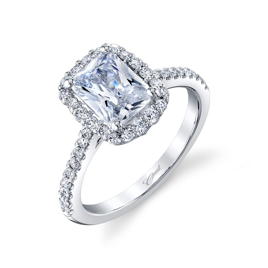 Coast Diamond 14 Karat White Gold Emerald Cut Diamond Halo Engagement Ring Mounting