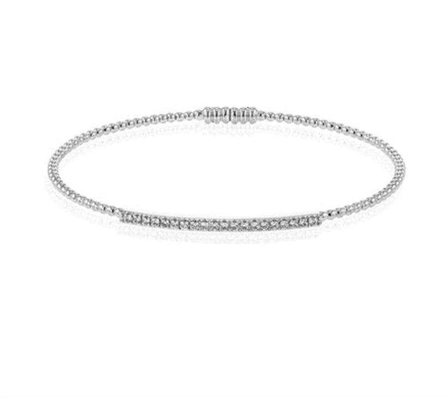 Lady's White 18 Karat Beaded Diamond Bar Bracelet