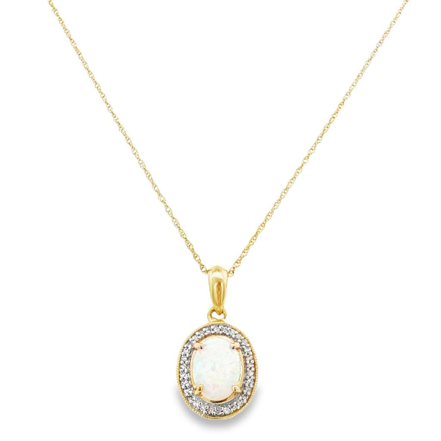 Two-Tone 10 Karat 7.93X6.84mm AAA+ Oval Opal/Two-Tone Milgrain Diamond