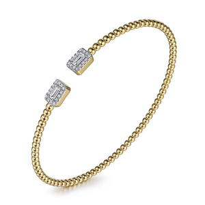 Gabriel & Co. Fashion 14K Yellow Gold Bujukan Open Cuff Bracelet with Diamond Baguettes