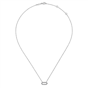Gabriel & Co. Fashion 14K White Gold Elongated Hexagonal Diamond Pendant Necklace
