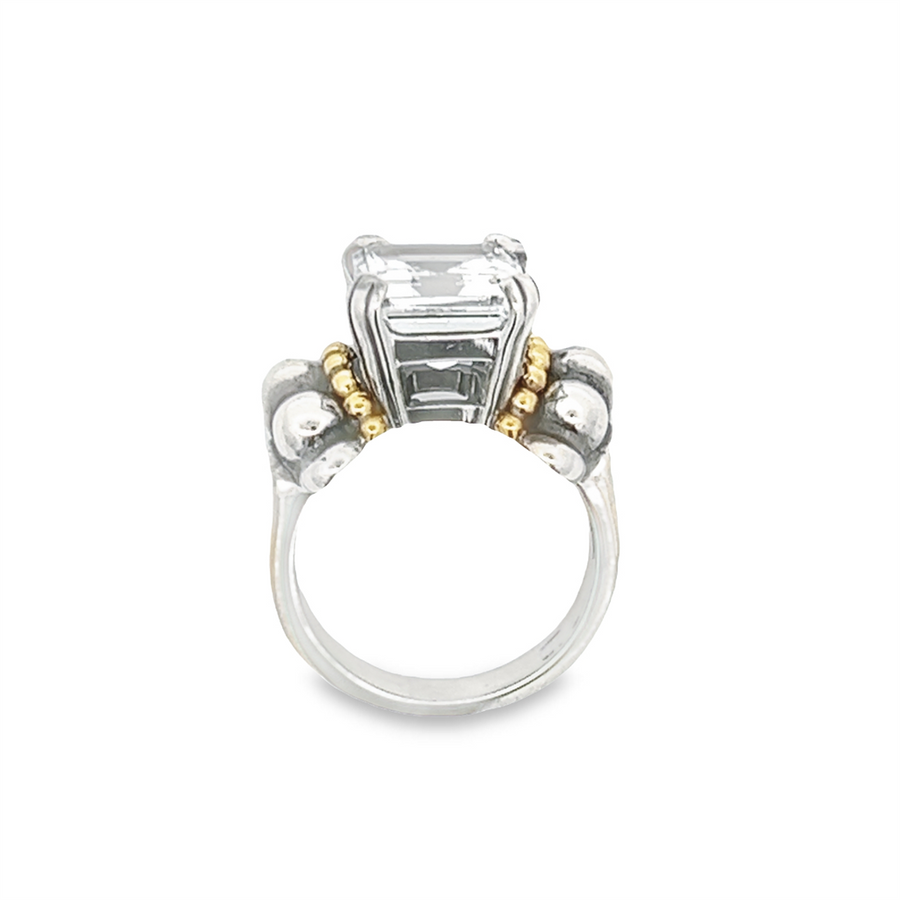 Estate Two Tone Lagos Caviar Glacier Topaz Ring