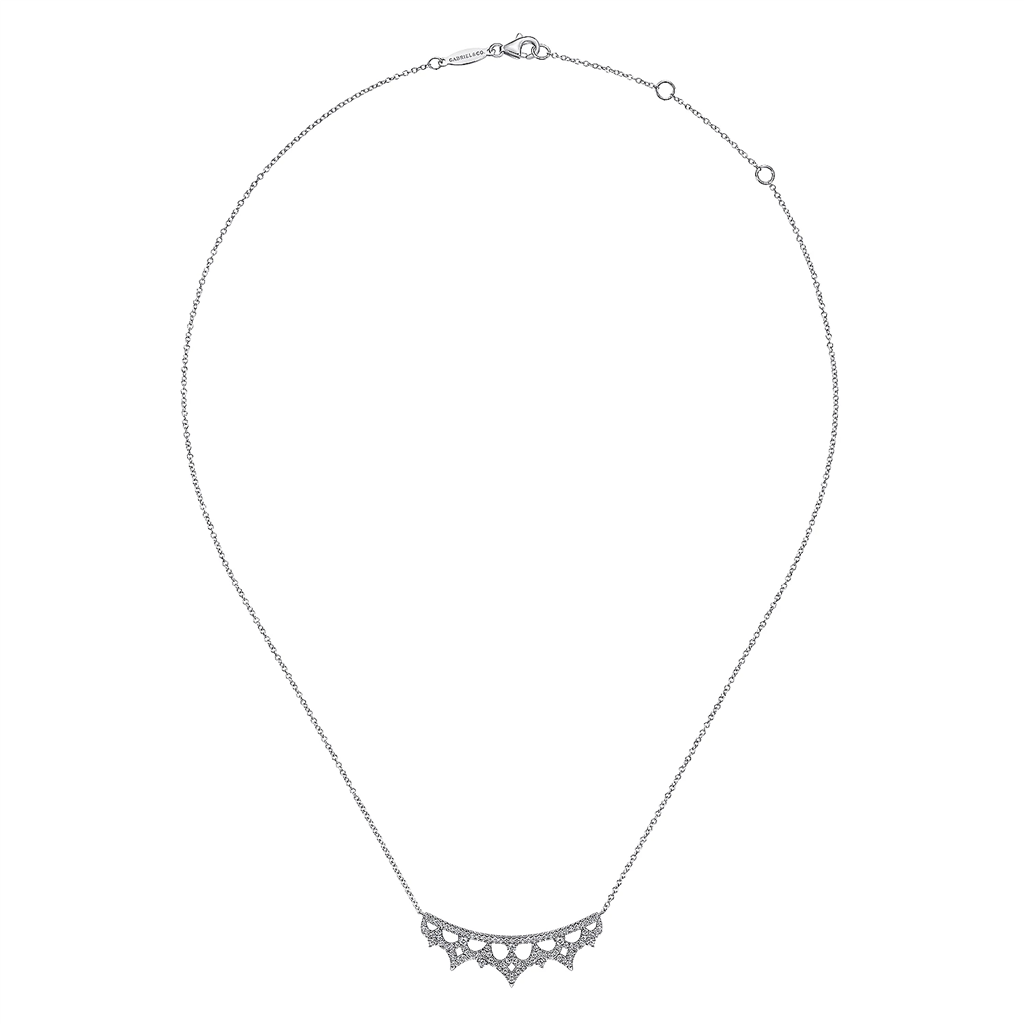 Gabriel & Co. Fashion 14K White Gold Scalloped Diamond Bib Necklace