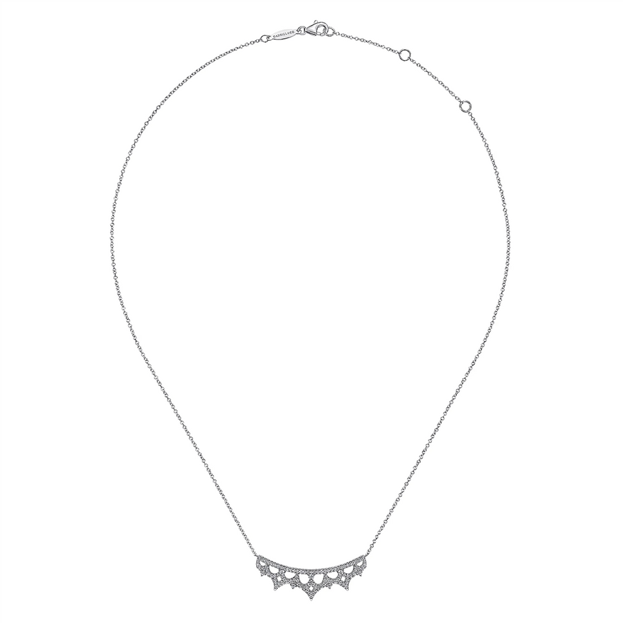 Gabriel & Co. Fashion 14K White Gold Scalloped Diamond Bib Necklace