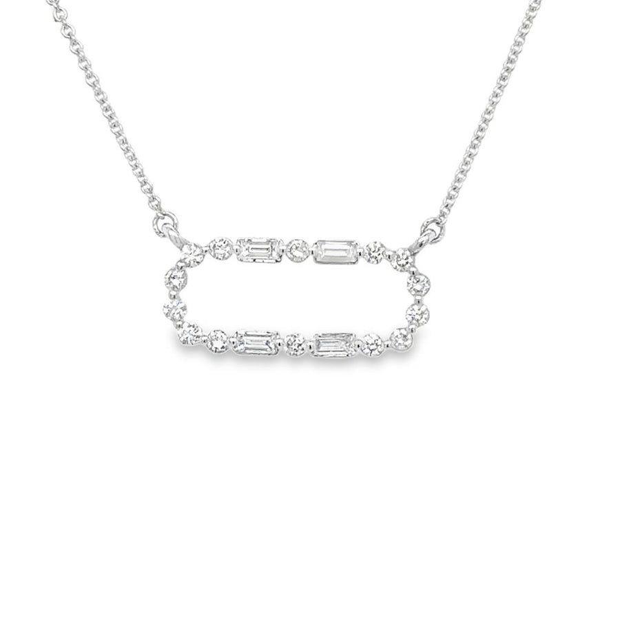 Lady's White 14 Karat E-W Oval Pendant On Adj Cable Chain Necklace Len
