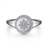 Gabriel & Co. Fashion Sterling Silver Signet Ring with Diamond Star