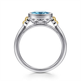 Two-Tone Sterling Silver/14 Karat Cathedral Style Bezel Set Ring Ring