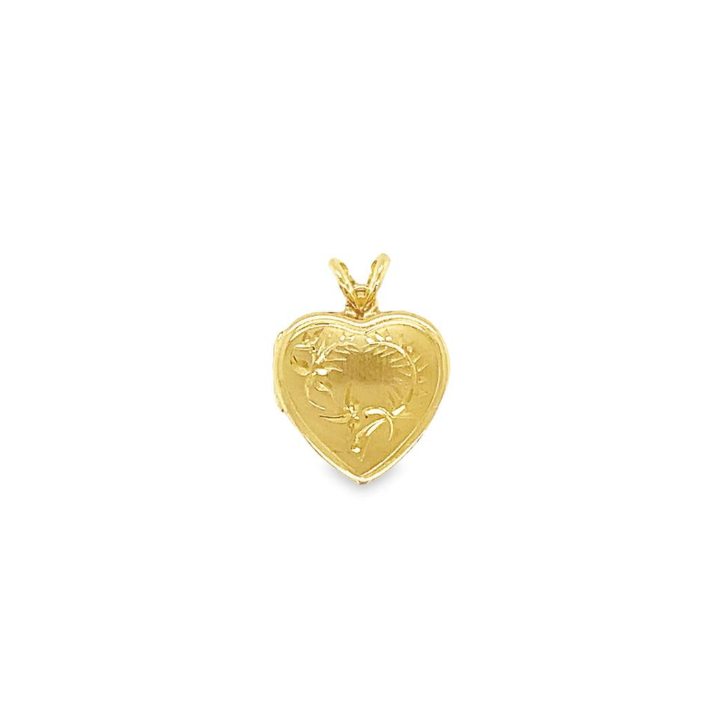 Yellow 14 Karat Heart Locket With Engraved Design Estate Jewelry Gram Weight: 1.3