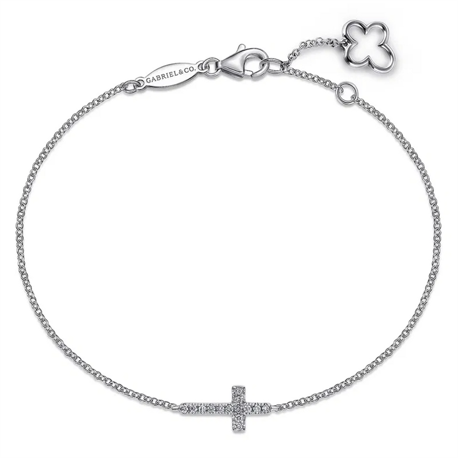 Lady's White 14 Karat Lusso Diamond Sideways Cross Bracelet Length 7 W