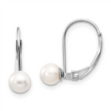 Quality Gold 14k White Gold 5-6mm Round Freshwater Cultured Pearl Leverback Earrings