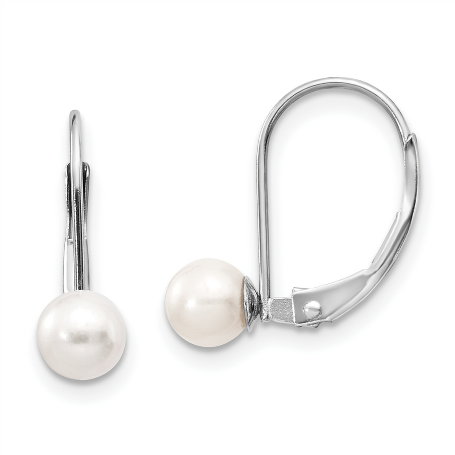 Quality Gold 14k White Gold 5-6mm Round Freshwater Cultured Pearl Leverback Earrings