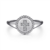 Gabriel & Co. Fashion Sterling Silver Signet Ring with Diamond Cross