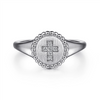 Gabriel & Co. Fashion Sterling Silver Signet Ring with Diamond Cross