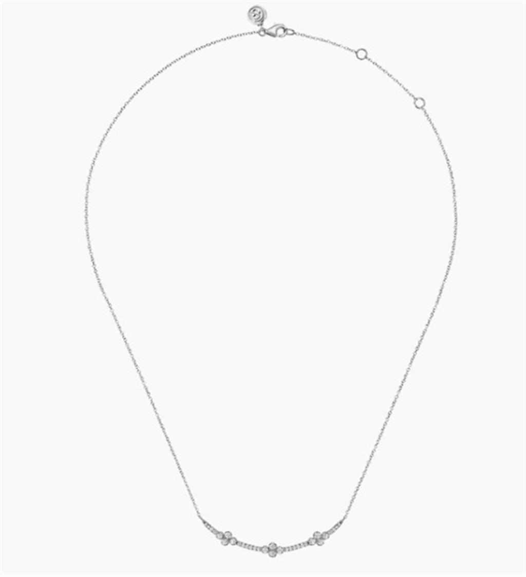 Lady's White 14 Karat Lusso Clover Bar Necklace Length 17.5 With 32 =