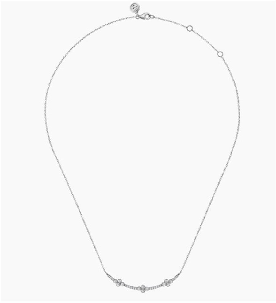 Lady's White 14 Karat Lusso Clover Bar Necklace Length 17.5 With 32 =