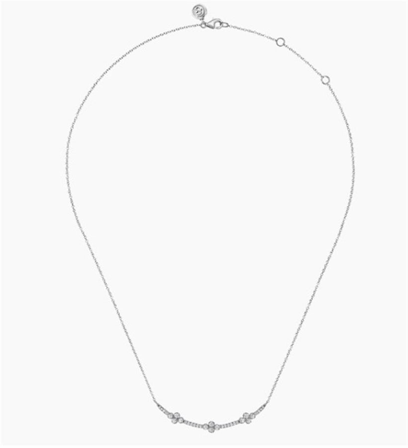 Lady's White 14 Karat Lusso Clover Bar Necklace Length 17.5 With 32 =