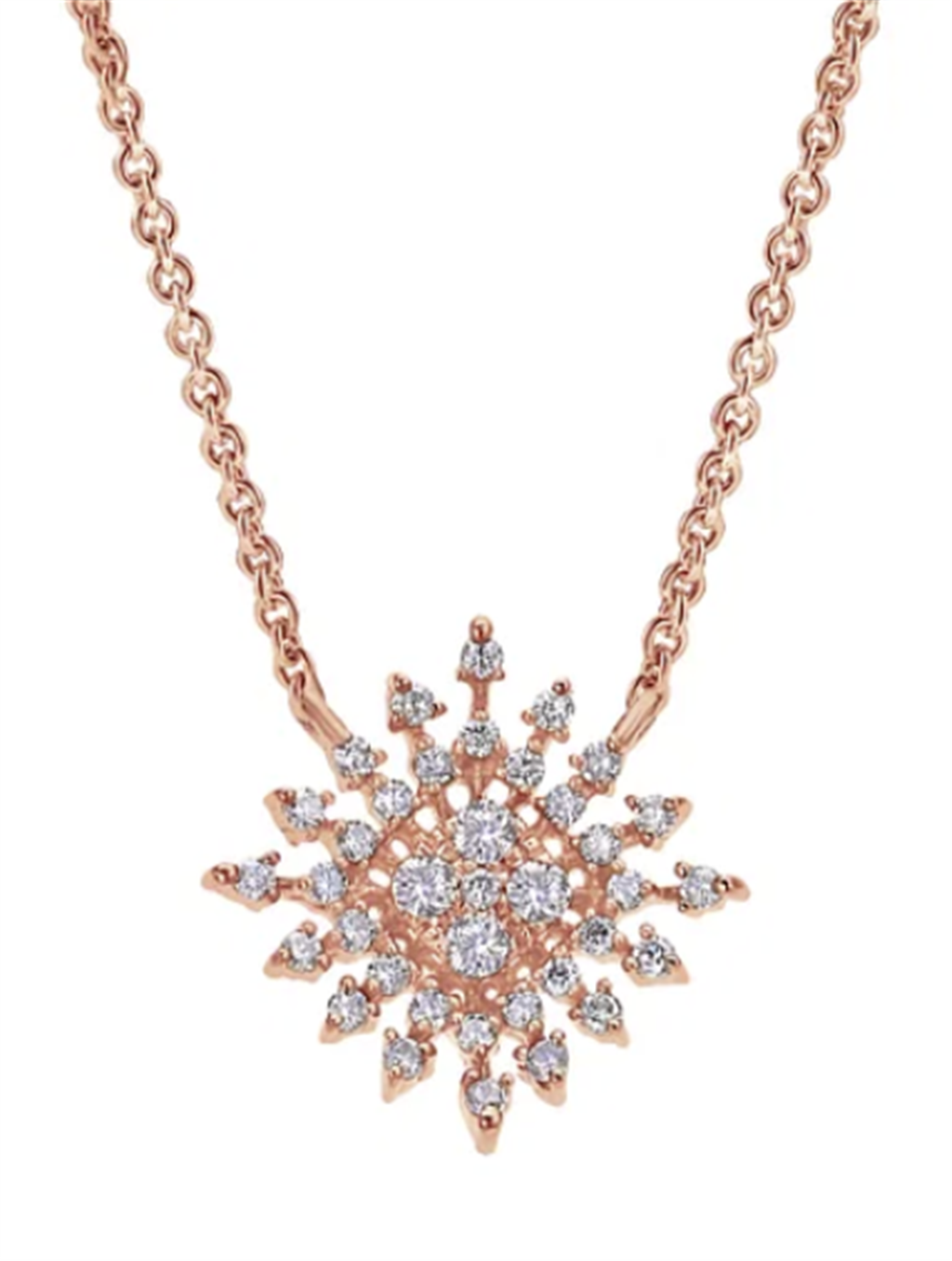 Lady's Rosé 14 Karat Starburst Pendant Necklace Length 18 36 = 0.26tw