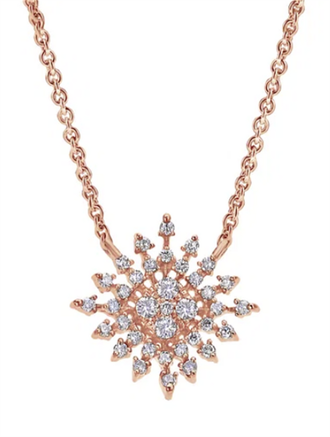 Lady's Rosé 14 Karat Starburst Pendant Necklace Length 18 36 = 0.26tw